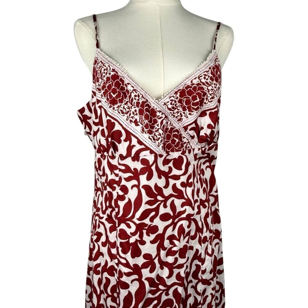 Hart of Dixie Style Red White Print Sundress Women's‎ 12 Cotton Midi Cottagecore